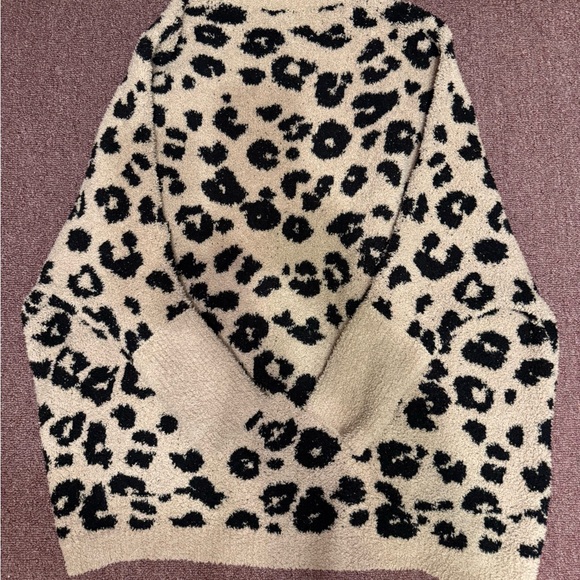 Leopard Print Open-Front Sweater - Beige and Black - Picture 2 of 3